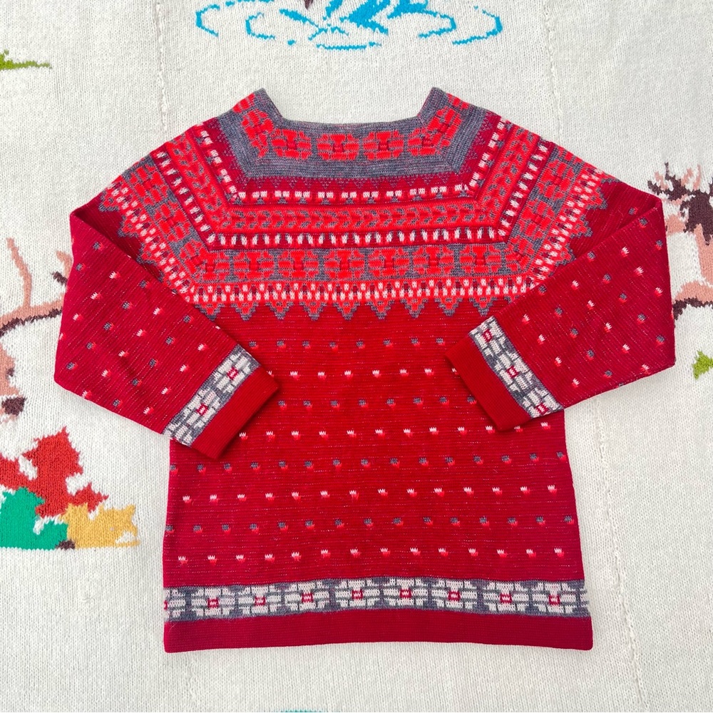 Vintage 1960's Catalina Jacquard Knit High Square Neck Hippie Sweater Size 36